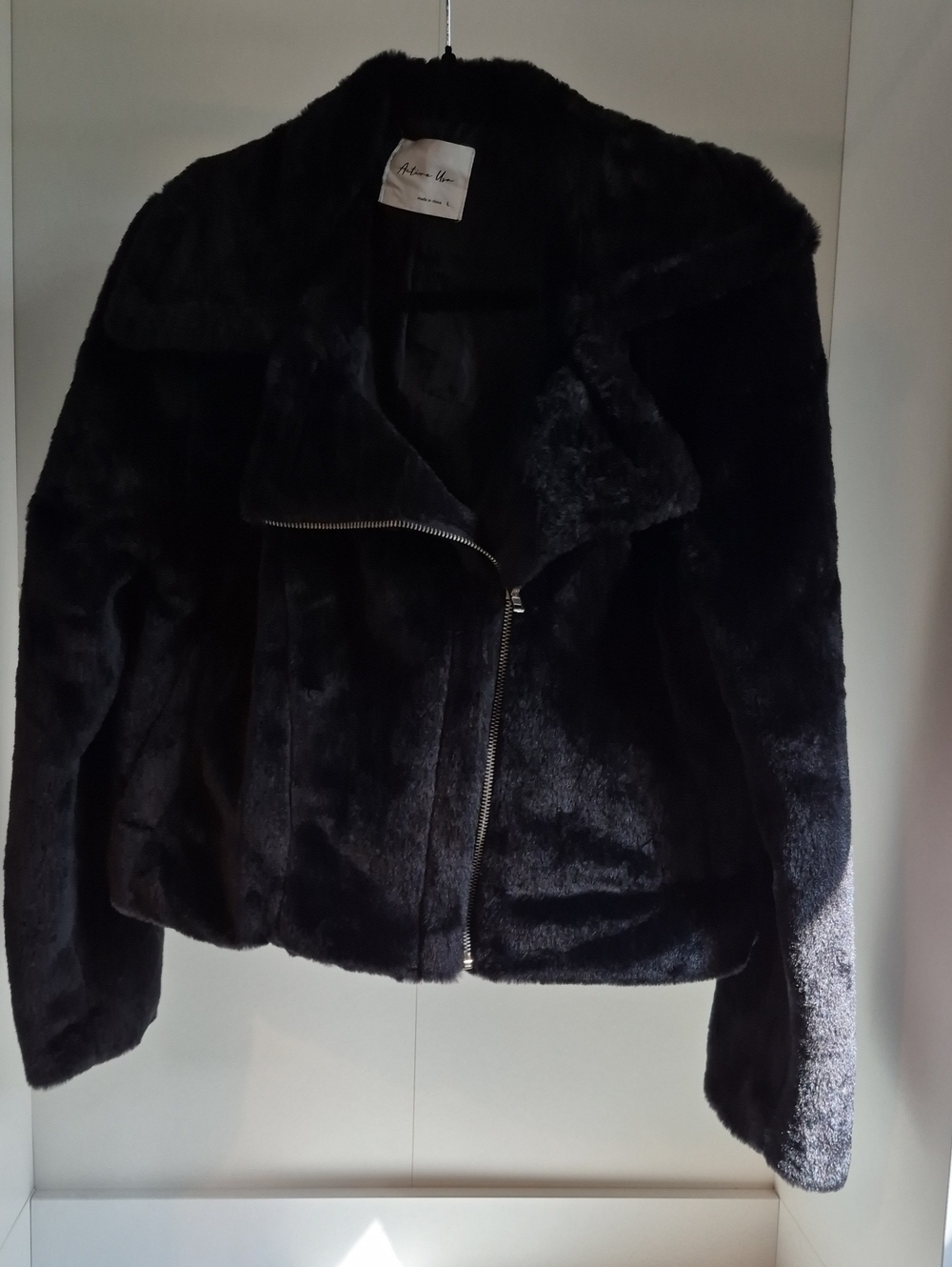 Active USA Black Faux Fur Zip-Front Teddy Jacket